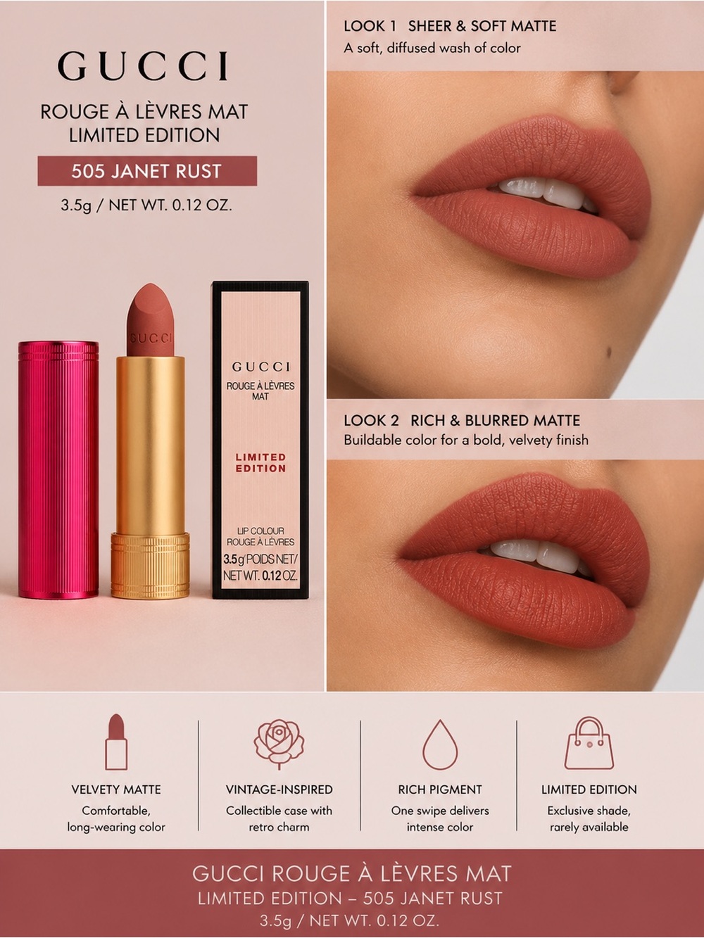 Gucci Rouge à Lèvres Mat Lipstick — Mildred Rosewood Pink